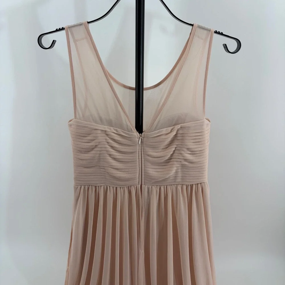 Birdy Grey Womens Blush Pink Pleated Chiffon Mesh Yoke Bridesmaid Dress Small